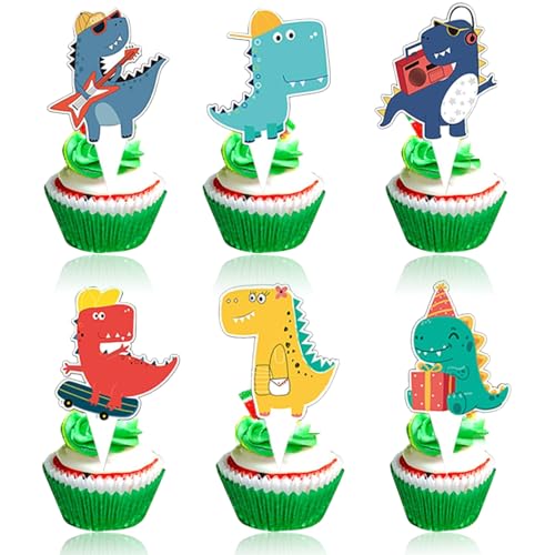 48 Stück Dinosaurier Cupcake Topper, Tortendeko Dinosaurier, Happy Birthday Tortendeko Dinosaurier, Cake Topper Dinosaurier für Baby Shower Dino Kindergeburtstag von Peysaitr