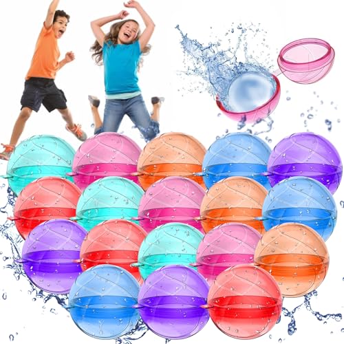 Pfloge Wasserbomben Wiederverwendbar 18 Stück, Schnelles Befüllen Wiederverwendbare Wasserbomben Set, Bunt Silikon Wasserball, Pool Spielzeug, Wasserspielzeug Kinder Outdoor, Strandspielzeug von Pfloge