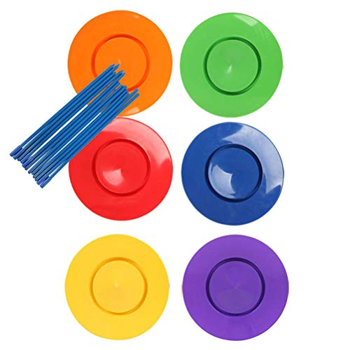 Phayee 6 Jonglierteller Plastik Jonglierplatten mit 12 Stäben Sticks Jonglierset Spielzeug Kinder,Jonglierteller Spieleset,Geschicklichkeitsspiel von Phayee