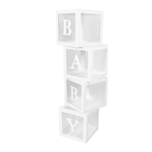 Brief-Dekorationsbox, Minimalistischer Stil, Ballonboxen, Leicht, 4 Stück, Transparentes Design mit Aufkleber für Babyparty (WHITE) von Phefop