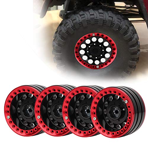 Phefop 4 Stück RC-Felgen, 1,9-Zoll-Nabenrad, Reifen, Aluminium, Beadlock-Felgen-Set für SCX10 1/10 RC Crawler Car, 5 Farben (Schwarz und Rot) von Phefop