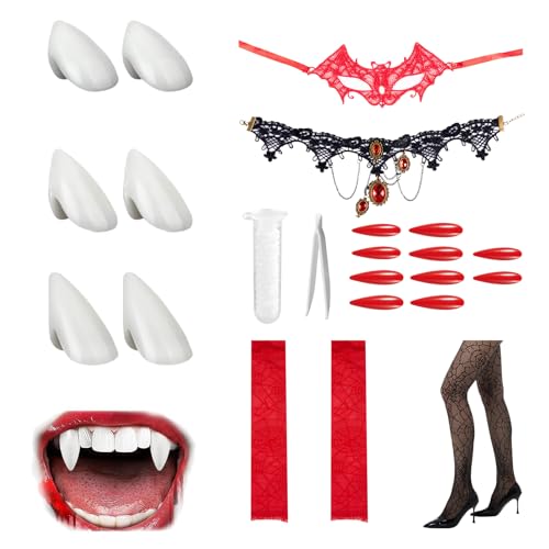 Phestival Vampir Zähne für Erwachsene - [18 in 1 Pack] Vampirzähne Erwachsene aus Harz in verschiedenen Größen mit hochwertigem Zubehör - Karneval Kostüm Damen für Karneval und Cosplay von Phestival