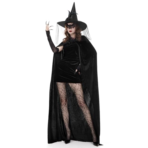 Phestival 17 in 1 Halloween Kostüm Damen - Halloween Kostüm Damen Hexe – Hexen Hut, Hexenumhang, Kostüm Hexe Damen Zubehör - Halloween Kostüm Frauen (Large-1.6m) von Phestival