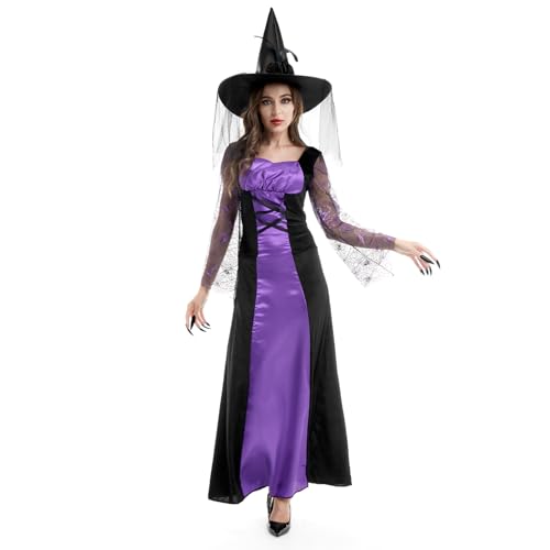 Phestival 12 in 1 Halloween Kostüm Damen - Halloween Kostüm Damen Hexe – Hexen Hut, Hexenkleid, Kostüm Hexe Damen Zubehör - Halloween Kostüm Frauen (Large) von Phestival