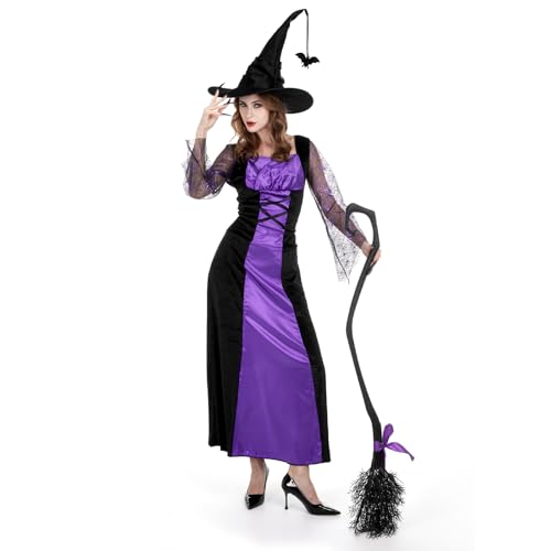 Phestival 12 in 1 Halloween Kostüm Damen - Halloween Kostüm Damen Hexe – Hexen Hut, Hexenkleid, Kostüm Hexe Damen Zubehör - Halloween Kostüm Frauen (Medium) von Phestival