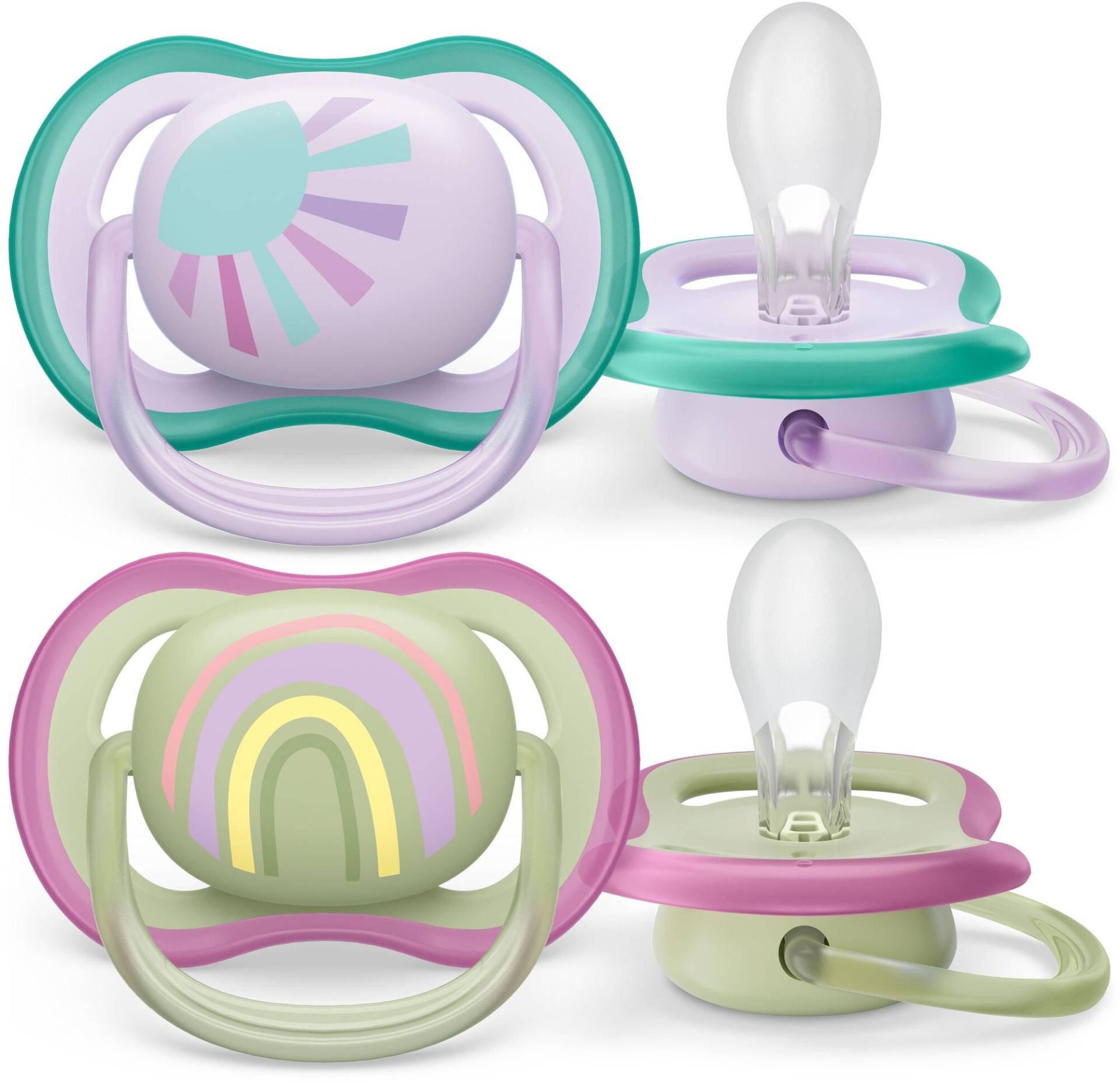 Philips Avent Ultra Air Deco Schnuller 2er-Pack 0-6m, Grün/Lila von Philips Avent