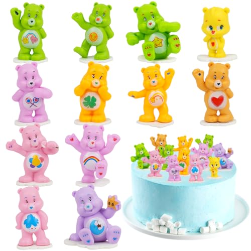 12pcs Mini Figuren Set, Regenbogenbär Kuchendeko, Cartoon Bears Minifiguren, Bären Actionfiguren Set, Tortendeko Bär, Bären Cupcake Topper Dekorationen, Party Dekoration Cake Topper (Farbe Zufällig) von Philoctes