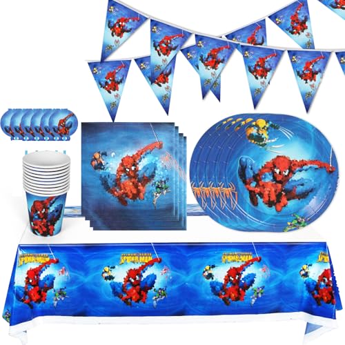 Geburtstag Geschirr Kit, Partygeschirr Kindergeburtstag, pappteller geburtstag Blau, 42 Stück Partyset Kindergeburtstag Blau mit Servietten Papptelle Tischdekoration von Philoctes