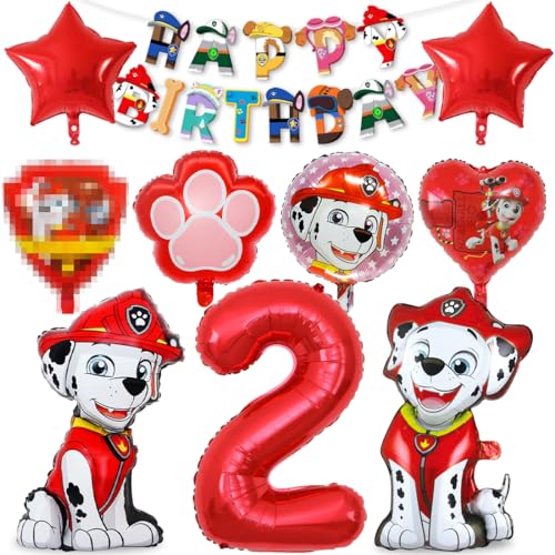 Hund Geburtstag Deko 2 jahre, 10pcs Dog Luftballon 2 Deko Kindergeburtstag Rot, Ballonheld Folienballon, Happy Birthday Banner für Hundl Party, Helium Ballon Set für Jungen Mädchen von Philoctes