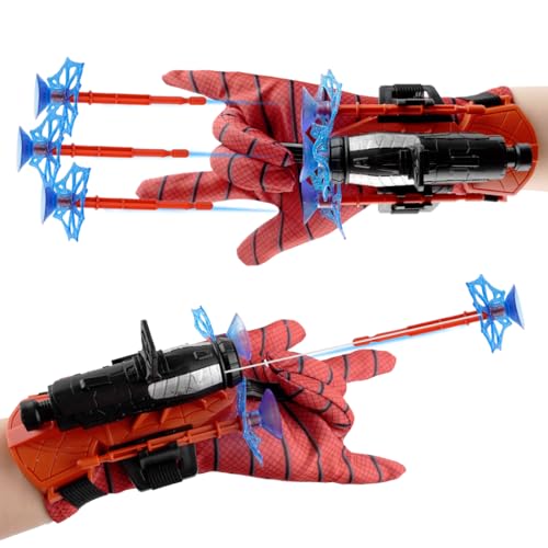 Philoctes 2 Set Launcher Handschuhe Spider, Launcher Glove, Spinne Shooter Handschuhe, Cosplay Glove Launcher Handgelenk Spielzeug Set, Web Shooter Lustiges Lernspielzeug für Kinder von Philoctes