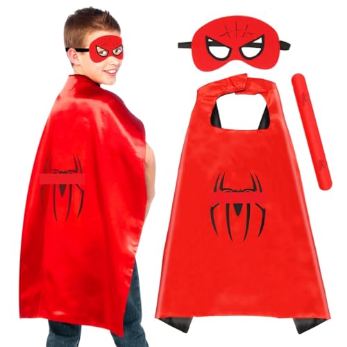 Philoctes Kostüm Kinder Set,Cosplay Capes mit Masken Rot,Geschenke für Kindergeburtstag Karneval Halloween Fasching,Kostüme Umhänge für Junge Mädchen 3-9 Jahre von Philoctes