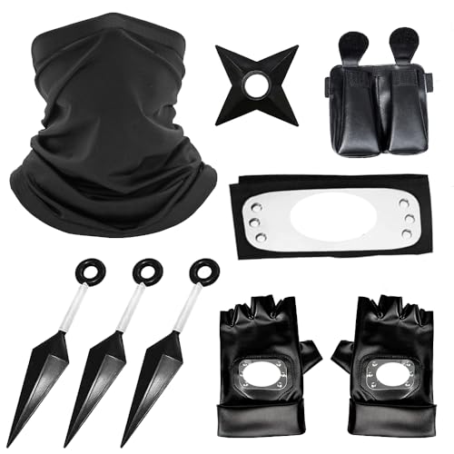 Philoctes Kostüm Schwarzes Halloween, Schwarzes Cosplay Kostüm, 9 Stück Kostüm Halloween Junge, Maske, Stirnband, Tasche, Plastische Dekoration, für Maskerade Karneval von Philoctes