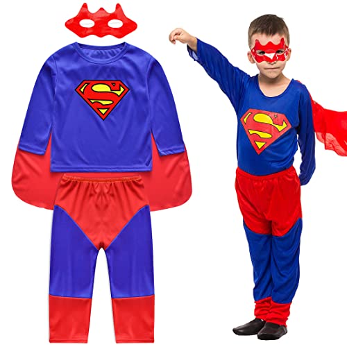 Helden Kostüme Set mit -Augenbinde Maske+Hose+Mantel für Kinder Junge,Hero Kostüm Kinder,Fancy Dress Cosplay für Halloween Christmas Karneval Fasching,Größen L für eine Körpergröße von 130-145cm von Philoctes