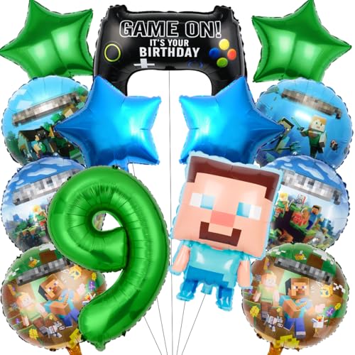 Pixel Luftballon Geburtstagsdeko 9 Jahre, 13 Stück Miner Gamer Kindergeburtstag Mitgebsel Jungen 9, Luftballon Geburtstag 9 Jahre Jungen Gamer Luftballon Deko Geburtstag Party Mitgebsel Luftballon von Philoctes