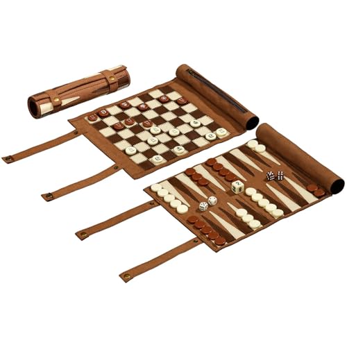 Philos 2801 - Reise-Schach-Backgammon-Dame-Set, aus Kunstleder zum Rollen, Feld 25mm von Philos