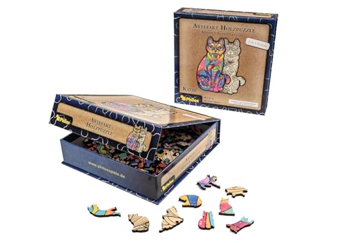 Philos 9087 - Artefakt Holzpuzzle 2 in 1 Katze, 160 Teile, in magnetischer Klappschachtel von Philos