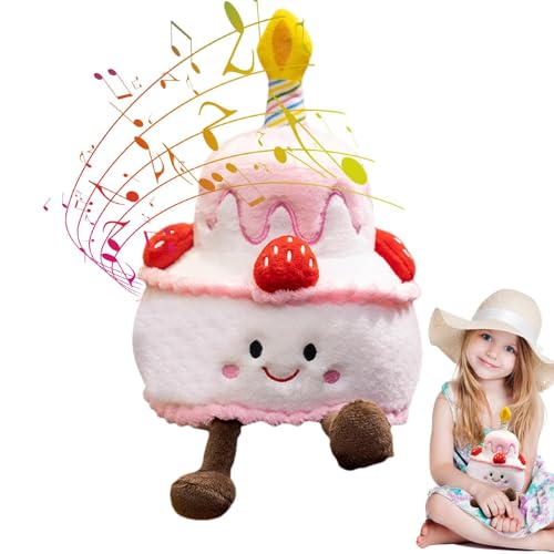 PhnkjGh Kuchenspielzeug mit Kerzen, singender Geburtstagskuchen - Kuchen-Musik-Puppe - Kuchenförmige Puppe, Plüschtier-Singkissen, melodisches Happy-Birthday-Lied, Kuchen für Kinder von PhnkjGh