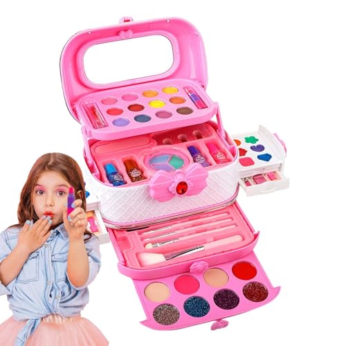 PhnkjGh Make-up-Sets für Kinder,Make-up für Kinder - 26 Stück Rollenspiel-Spielzeug mit echtem Make-up | Interaktive Lernaktivitäten im Vorschulalter, Kinderkosmetikset mit Box für Mädchen ab 3 Jahren von PhnkjGh