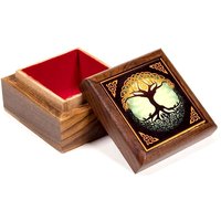 Schmuckkästchen "Baum des Lebens" aus Holz, 6,5cm x 6,5cm x 3,5cm von Phoenix Import