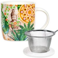 Teetasse "Buddha" mit Deckel und Teesieb, Bone China Porzellan von Phoenix Import