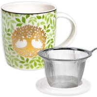 Teetasse "Lebensbaum" mit Deckel und Teesieb, Bone China Porzellan von Phoenix Import