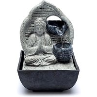 Tischbrunnen "Buddha" in grau aus Polyresin, mit warmweißer LED von Phoenix Import