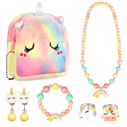 Photect Einhorn Handtasche Schmuck Set für Mädchen inklusive Regenbogen Halskette Armband Einhorn Handtasche Ringe Ohrringe Kinderschmuck Geldbörse für Prinzessin Party Geburtstagsgeschenke von Photect