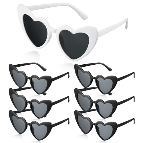 Photect 7 Stück Herzform Sonnenbrillen Braut Herz Brillen Vintage Hochzeit Brillen UV400 Retro Herz Sonnenbrille für JGA Dekoration Brautparty Brautjungfern Geschenk Fasching Accessoires von Photect