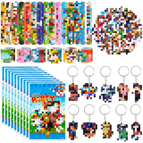 Pianocean 85PCS Kindergeburtstag Gastgeschenke mit Slap Armband, Schlüsselanhänger, Aufkleber und Geschenktüte, Nützliche Mitgebsel Kindergeburtstag, Kinder Party Kleine Geschenke Give Aways von Pianocean