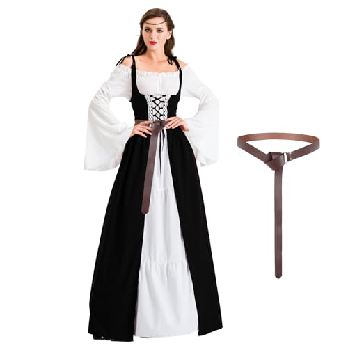 Pianocean Mittelalter Kleidung Damen, Renaissance Kleid, Gothic Kleid，Renaissance Mit Kapuze Langarm Retro Gothic, Mittelalter Kostüm Damen Cosplay Halloween Karneval von Pianocean