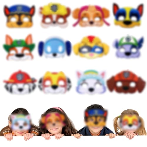 Pianocean 12PCS Kindergeburtstag Party Masken Kinder, Thema Party Dress Up Mädchen Jungen, Rollenspiel Kostüm Geburtstag Dekoration von Pianocean