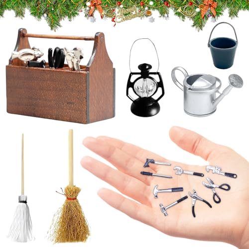 14 Stück Wichtel Zubehör Werkzeugkasten Set, DIY Wichtel Zubehör Weihnachten mit Werkzeug, Puppenhaus Zubehör, Geschenk für Puppenhaus von Piashow