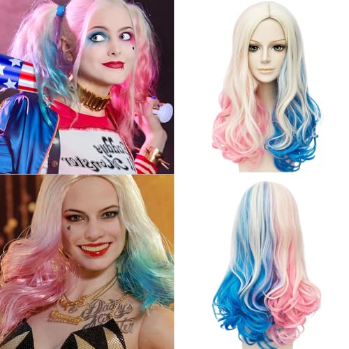 Quinn Cosplay Perücke Damen, Kostüm Perücke Damen, Rosa Blaue Kostüm Perücke für Karneval, Halloween, Fasching und Verkleidung von Piashow