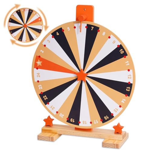 Glücksrad Holz, 37 cm Glücksrad zum Drehen, mit Markierungsstift und Radiergummi, 24 Slots Glücksrad Zum Selbstgestalten, Preisrad-Spinner mit Ständer, für Karneval, Messen, Hochzeit, Party von Piashow