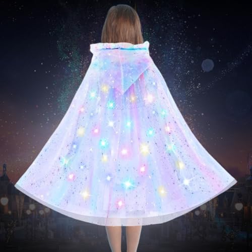 Piashow Leuchtende Prinzessin Cape, Led Kostüm Kinder Umhang Prinzessin Bunt Cape Tüll Umhang Led Prinzessin Cape Kostüm Prinzessin Mädchen Für Cosplay Party Karneval Weihnachten Geburtstag von Piashow