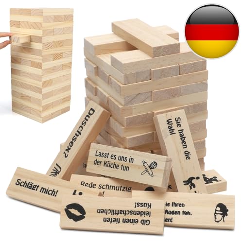 The Lust Tower Blocks, Naughty Block Tower Game, Love & Naughty Stapelturm Holzblöcke Spiel mit Deutsch Wahrheit oder Pflicht Fragen und Herausforderungen for Erwachsene Paare Verabredungen, (48 PCS) von Piashow