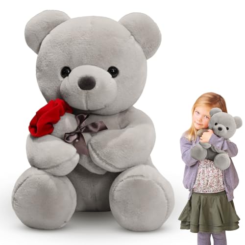 Teddybär Plüsch Kuschelbär 23 cm Teddybär Klein, Teddy Bär mit Rose Stofftier Spielzeug Dekozimmer,Plüschtier Bär Kuscheltiere für Mädchen und Jungen,Geschenk für Weihnachten, Valentinstag, Geburtstag von Piashow