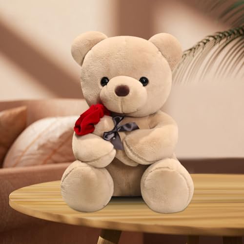 Teddybär, 23 cm Plüsch-Bär, Teddy mit Rose,Braun von Piashow