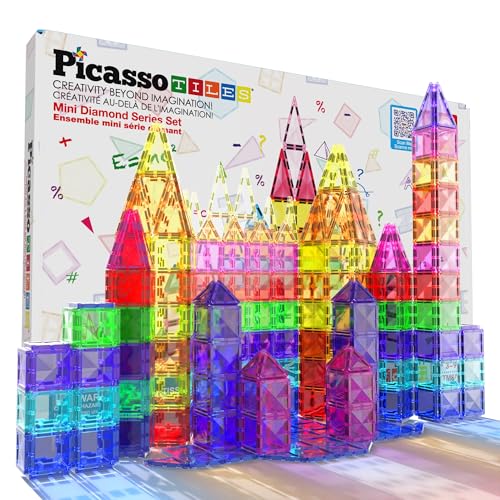 PicassoTiles 80-teilig Magnetischer Baustein Mini Diamant Serie Reisengröße Magnetische Reise Bauset Lernset STEM Lernset Lernset Gehirnentfaltung von PicassoTiles