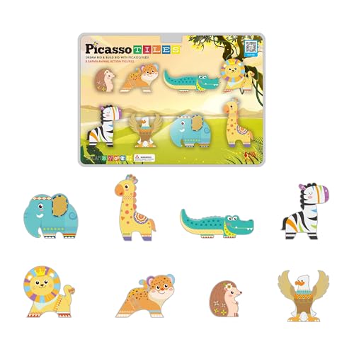 PicassoTiles Magnet-Bausteine, 8 Safari-Tiere, magnetisierte Actionfiguren, kompatibel mit magnetischen Montage-, BAU- und Kachelspielzeugen, Zubehör-Spielzeugset STEAM, ab 3 Jahren, PTA22 PicassoTiles Magnet-Bausteine, 8 Safari-Tiere, magnetisierte Actionfiguren, kompatibel mit magnetischen Montage-, BAU- und Kachelspielzeugen, Zubehör-Spielzeugset STEAM, ab 3 Jahren, PTA22 von PicassoTiles