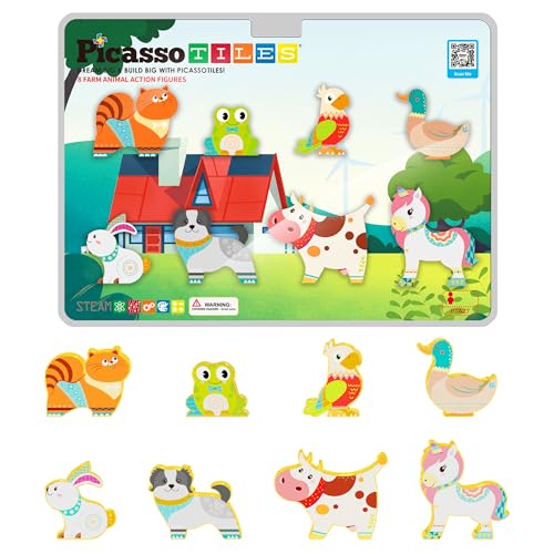 PicassoTiles Magnet Tile Building Blocks 8 Magnetic Farm Animal Action Figures Characters Construction Tiles Compatible Pretend Play Preschool Toy STEM Education Learning Girls Boys Ages 3+ PTA27 PicassoTiles Magnet Tile Building Blocks 8 Magnetic Farm Animal Action Figures Characters Construction Tiles Compatible Pretend Play Preschool Toy STEM Education Learning Girls Boys Ages 3+ PTA27 von PicassoTiles