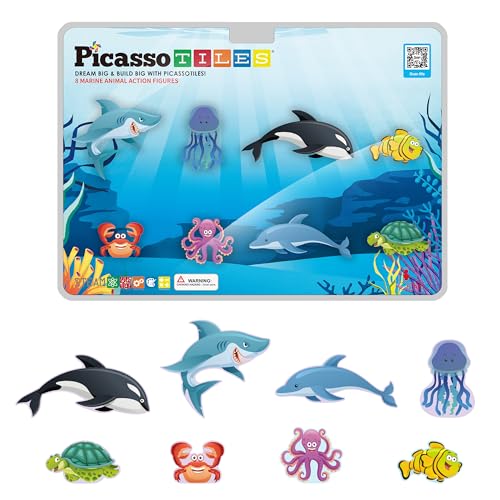 PicassoTiles Magnet Tile Building Blocks 8 Marine Animal Action Figures Compatible Magnetic Accessory Playset Tiles Kids Toys STEM Educational Learning Preschool Toddler Girls Boys Age 3+ PTA25 PicassoTiles Magnet Tile Building Blocks 8 Marine Animal Action Figures Compatible Magnetic Accessory Playset Tiles Kids Toys STEM Educational Learning Preschool Toddler Girls Boys Age 3+ PTA25 von PicassoTiles
