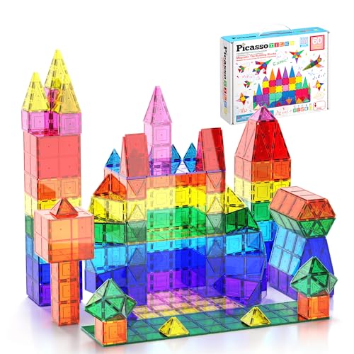 PicassoTiles Magnetic Tiles 60pcs Kids Toys Classroom Sensory Toy for Toddlers STEM Learning Building Blocks, Montessori Pretend Play Magnet Tile Construction Stacking Block Boys Girls Ages 3+ PT60 von PicassoTiles