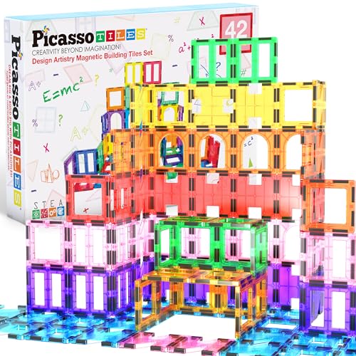 PicassoTiles PT42 Designer Artistry Kit 42pcs Set Magnet Building Tiles Clear Color Magnetic 3D Building Block - Creativity Beyond Imagination! Educational, Inspirational, Conventional, Recreational von PicassoTiles