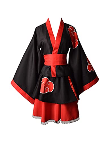 Piccodos Anime Hokage Akatsuki The red Clouds Kleid Kimono Suit Cosplay Costume Schwarz Asian Size Damen XL (Chest 96-102cm) von Piccodos