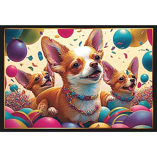 Piece of Mind Chihuahua-Fest Puzzle 50x70cm - 1000 Teile Hunde Puzzle mit bunten Ballons & Konfetti, Chihuahua Zubehör, Geschenk für Hundebesitzer, Hunde Liebhaber, Puzzle Hund, Entspannung von Piece of Mind