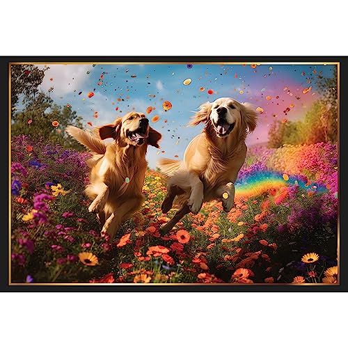 Piece of Mind Goldenes Glück Puzzle 50x70cm - Golden Retriever Hunde Puzzle 1000 Teile, Hundebesitzer Geschenk, Vibrante Blumen & Regenbogen, Entspannung & Freude für Natur- & Hundefreunde von Piece of Mind