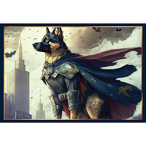 Piece of Mind Heldenpfote Puzzle 1000 Teile - Superhelden Hund, 50x70cm, Deutscher Schäferhund, Stadt Skyline, Geschenk für Hundebesitzer, Puzzle Hunde 1000 Teile, Herausfordernd & Faszinierend von Piece of Mind