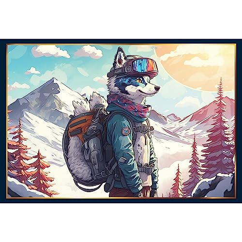 Piece of Mind Puzzle 1000 Teile Winter - Ski-Husky, Winterpuzzle Winterlandschaft Schnee, Puzzle Tiere, 50x70cm, Geschenk für Hundebesitzer, Hunde Geschenkideen von Generic