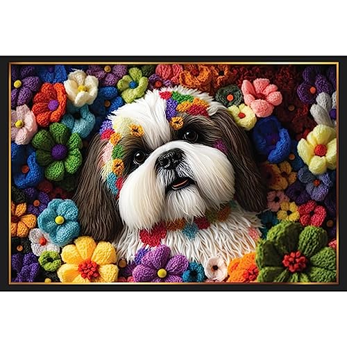 Piece of Mind Puzzle Hunde - Strickhundpracht 1000 Teile, 50x70cm, Shih-Tzu Hund in Blumenmeer, Geschenk für Hundebesitzer, Knitting Enthusiasten, Farbenfrohes Puzzle 1000 Teile Hund, Hunde Puzzle von Piece of Mind